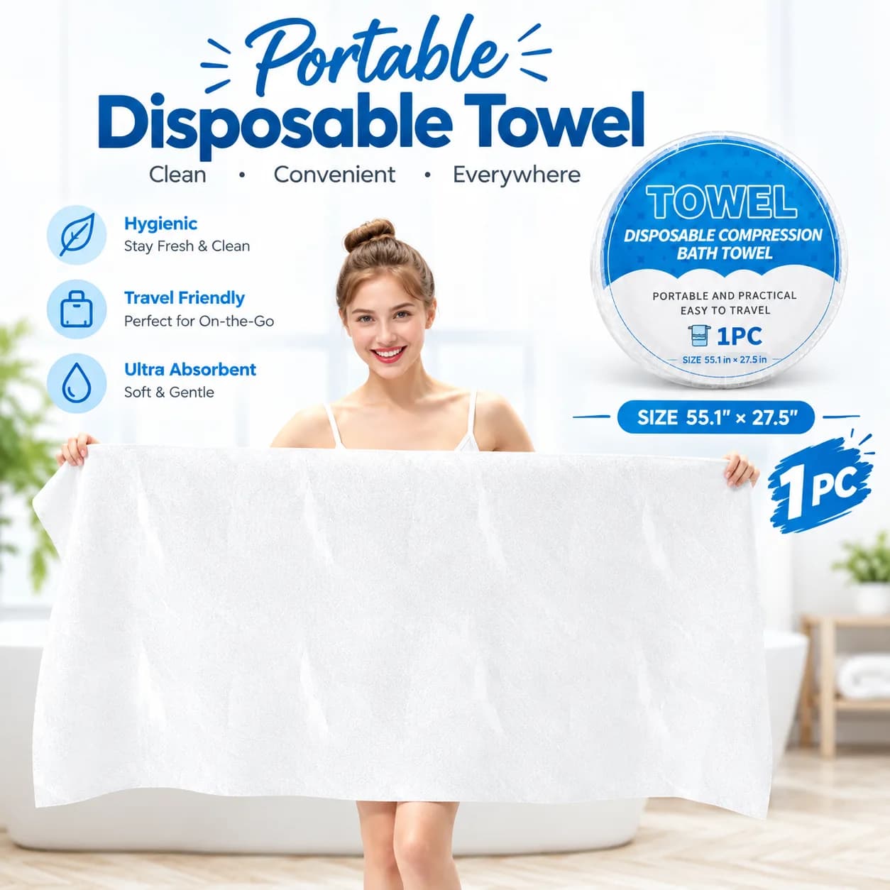 1 Pcs – Disposable Compression Bath Towel – Portable Travel Towel