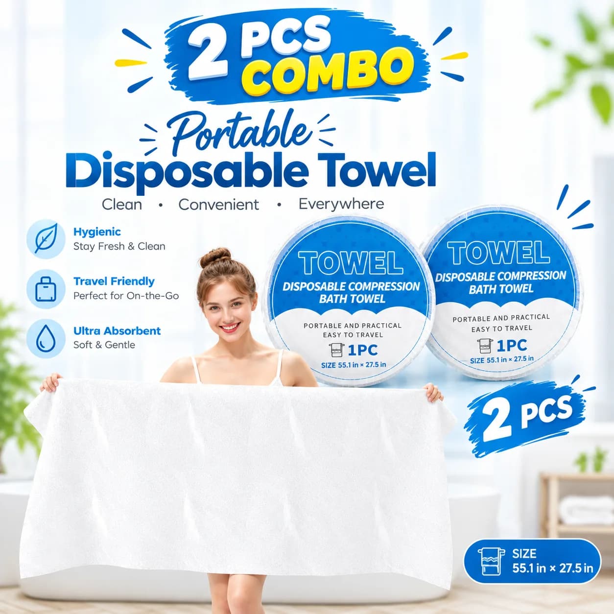 2 Pcs – Disposable Compression Bath Towel – Portable Travel Towel