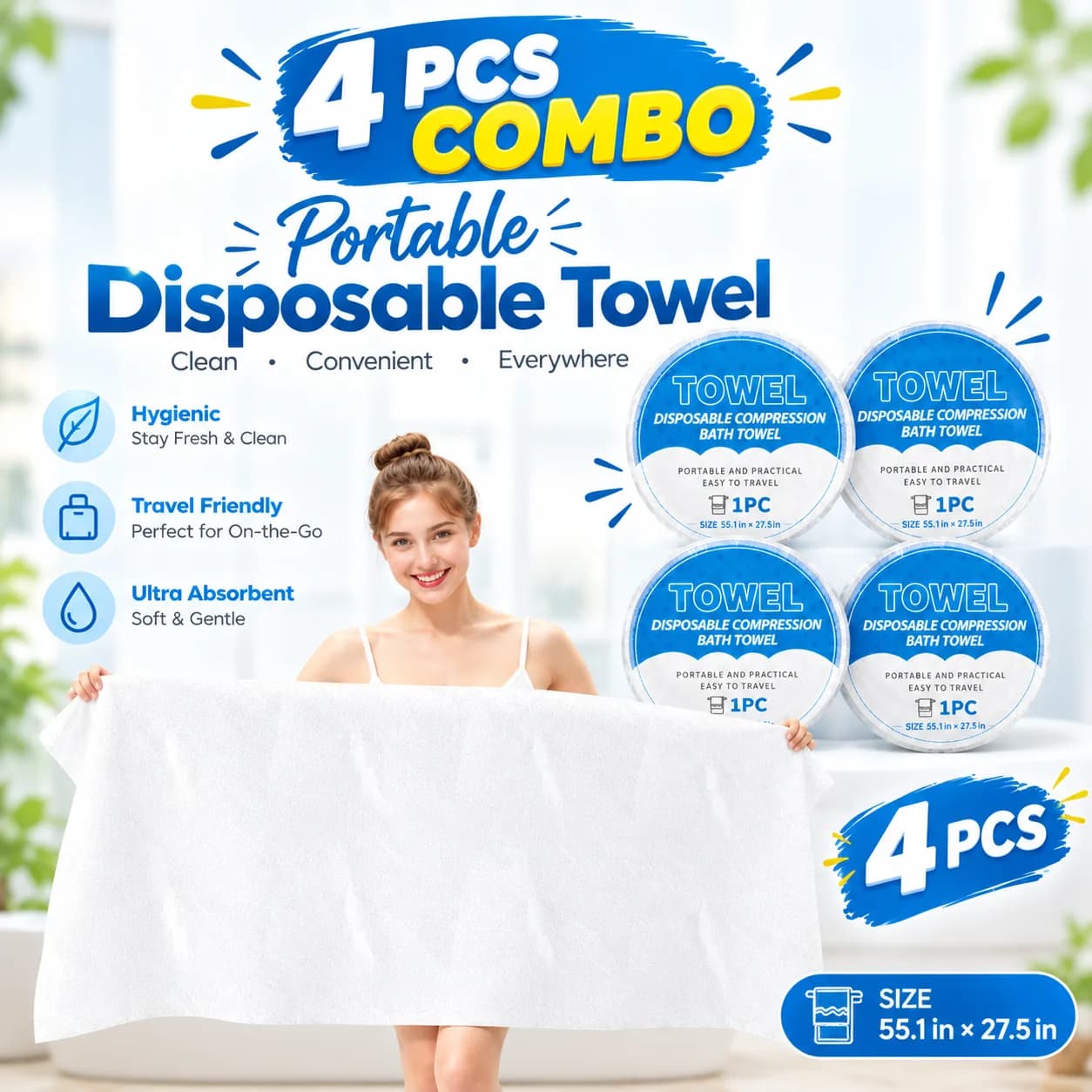 4 Pcs – Disposable Compression Bath Towel – Portable Travel Towel