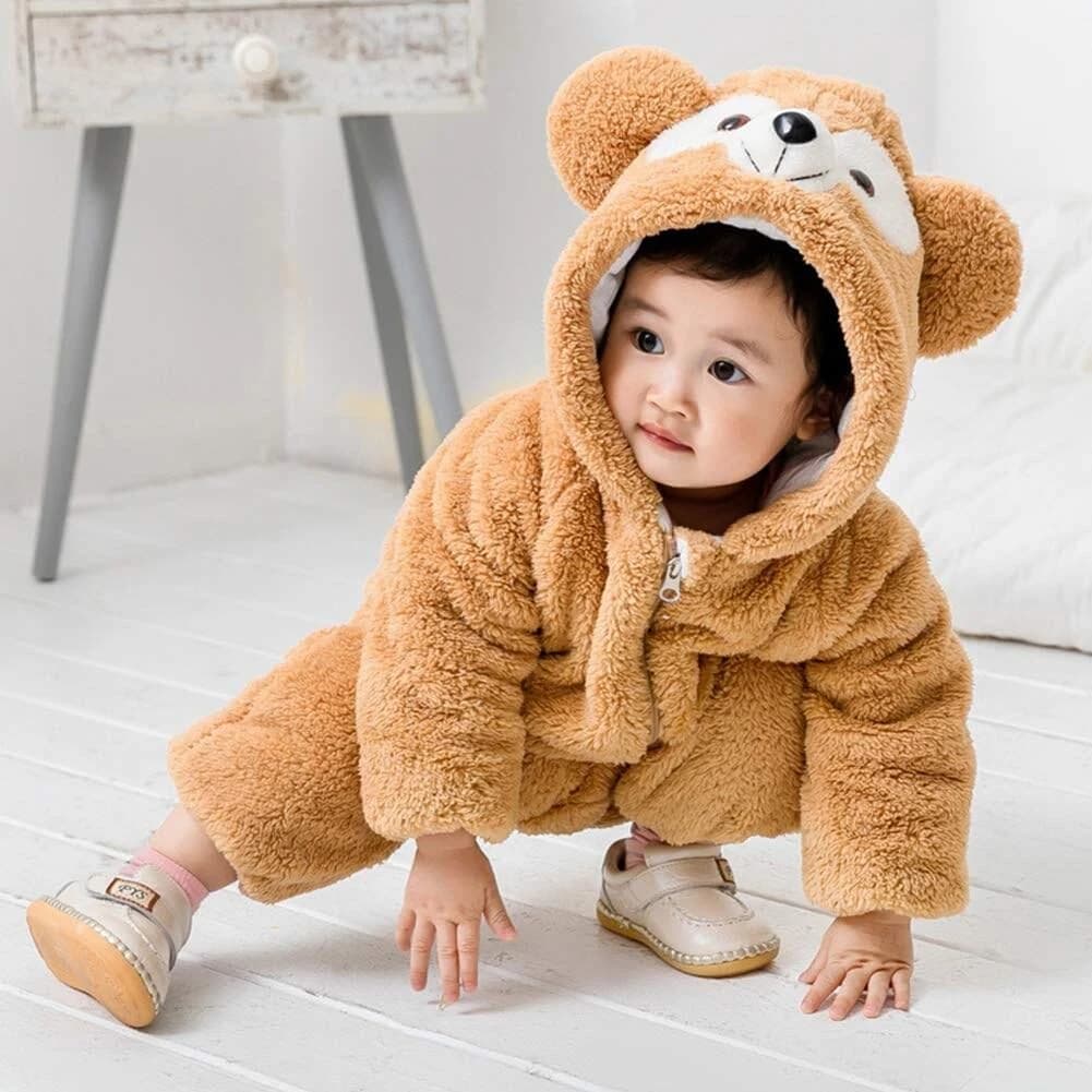 Baby Winter Fleece Jumpsuit With Hood Girls Boys Snowsuits Warm Rompers Outfits-Long-30,Body-28inci -1pcs