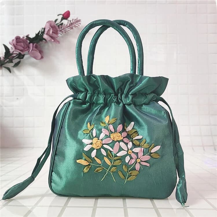 Flower Embroidered Potli Bag for Holud Wedding Batwa Ladies Handbag
