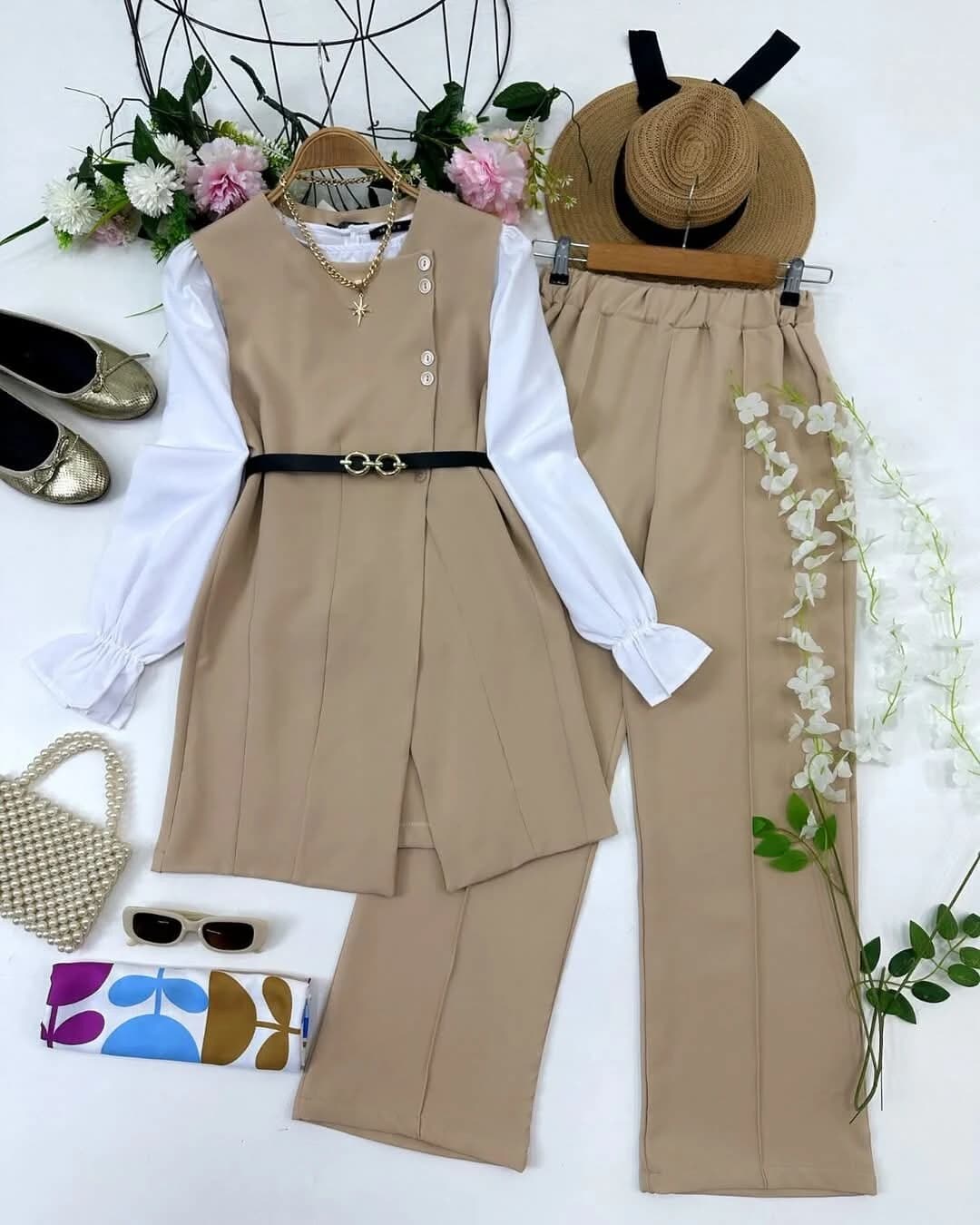 Western Fashion Ladis Stitched Brown color Co-ord set Tops and Pant Vangchur Fabric dress for women
