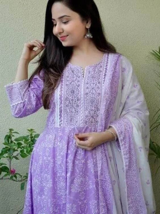 New Exquisite Collection - High-Quality Cotton Printed Three Piece Gown for Women
